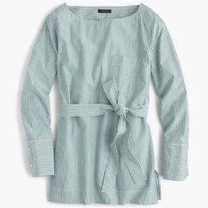 J. Crew Striped Boatneck Tunic Top With Tie